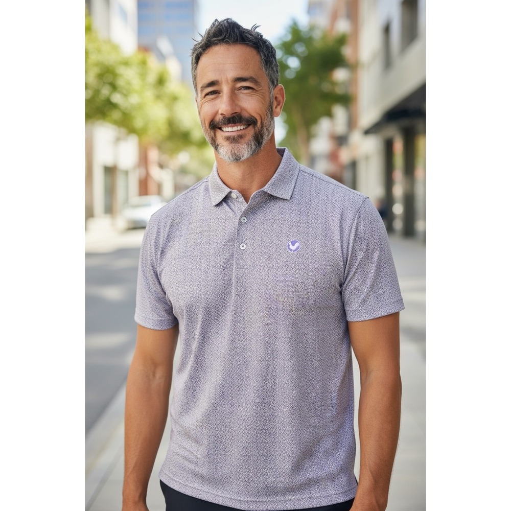 TASC Performance Men's Cloud Polo in Lilac  /‎ White with Chicken logo Size XL